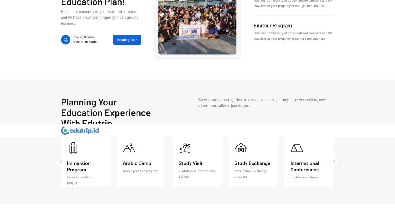 Landing Page Edutrip.id: Promosi Program Edutour ke Luar Negeri
